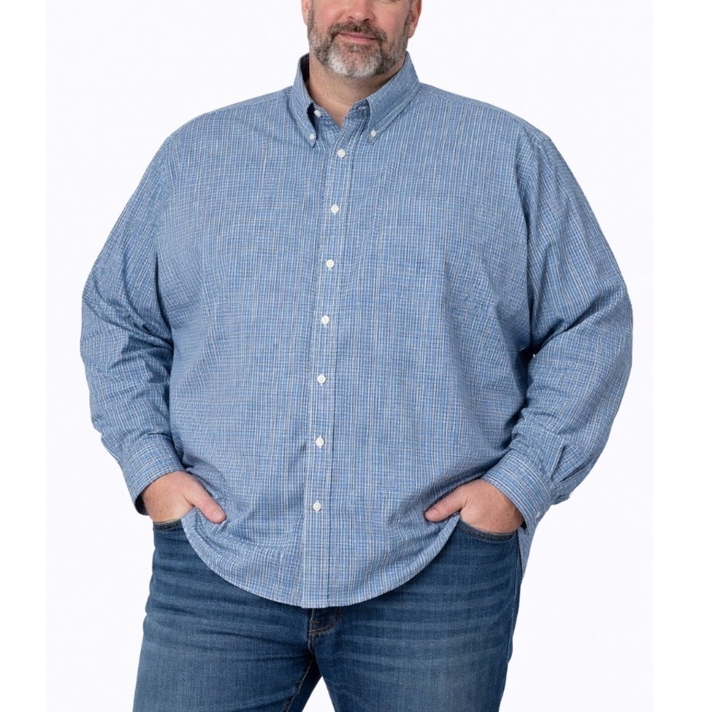 Stafford Men's Green and Blue Plaid button up dress Shirt 3XL Performance